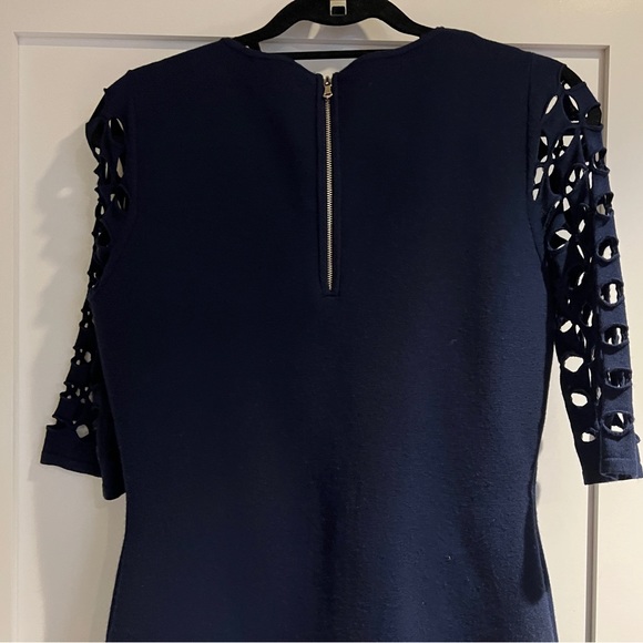 MILLY Navy Lattice Elbow Sleeve Dress - Picture 10 of 11